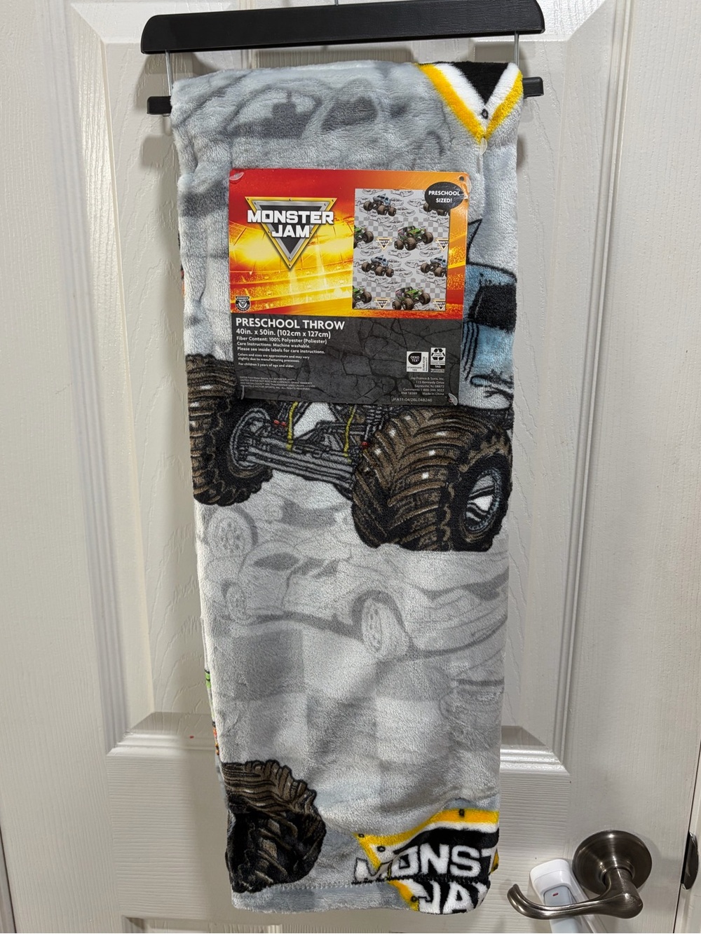 Monster Jam Kids Gray Throw Blanket with Monster Truck Print